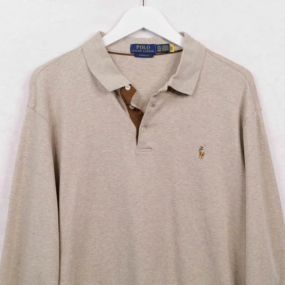 POLO RALPH LAUREN Classic Fit Long Sleeve Polo Shirt Tan Flesh Pony Mens XXL